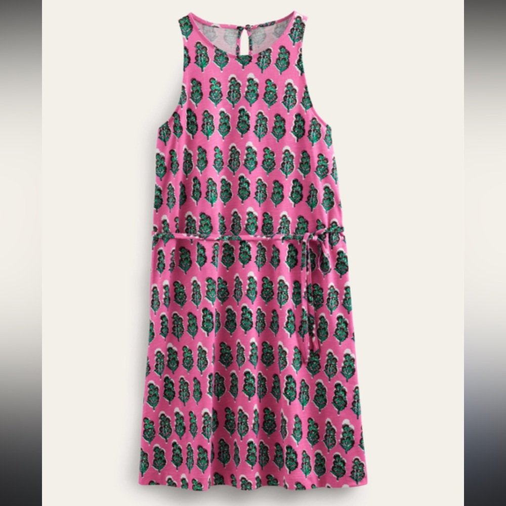 Boden Swing Jersey Dress Pink Artisan Bloom Sleeveless  Women 16-18 NO WAIST TIE - Picture 3 of 13